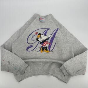 Vintage 1990s woman’s Mini Mouse Paint Splatter Sweatshirt gray faded large
